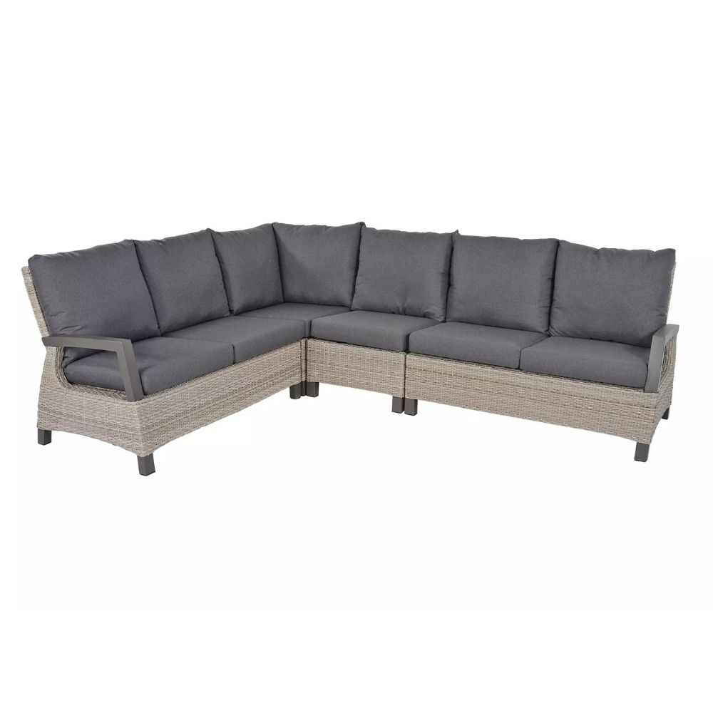 Prato Brick deluxe dining loungeset met verstelbare tafel 6 personen | aluminium + wicker | grijs | 5-delig - 280x217cm