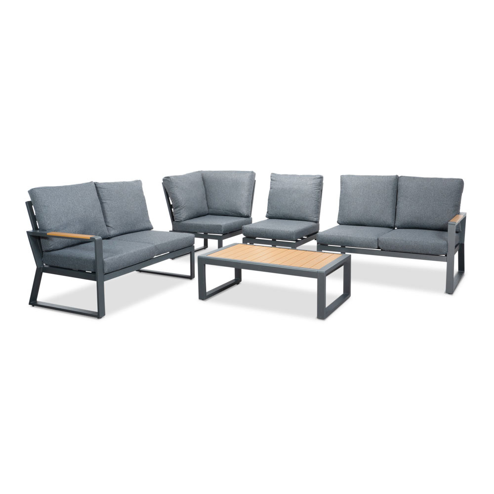 Vancouver hoek loungeset met stoel 6 personen | aluminium + polywood | antraciet | 6-delig - 270x210cm
