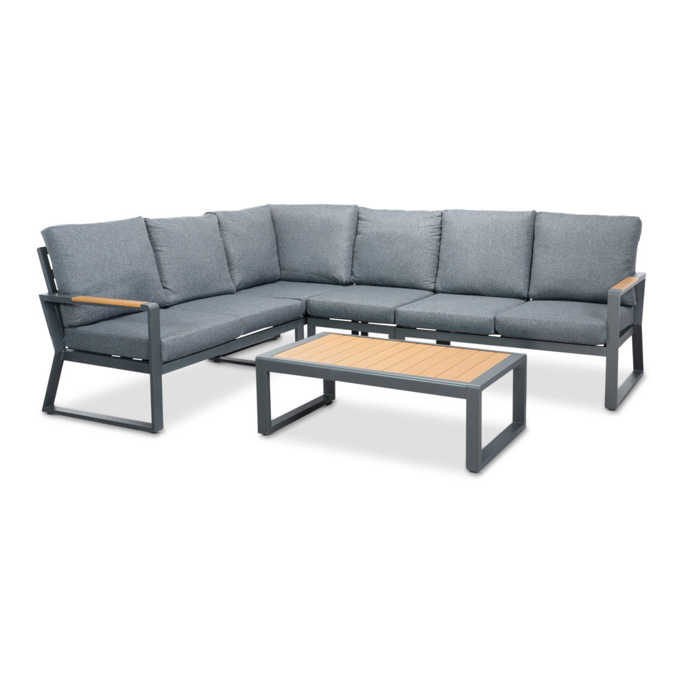 Vancouver hoek loungeset met stoel 6 personen | aluminium + polywood | antraciet | 6-delig - 270x210cm