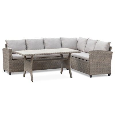 Stockholm dining loungeset 6 personen | wicker | zand | 3-delig - 245x169cm
