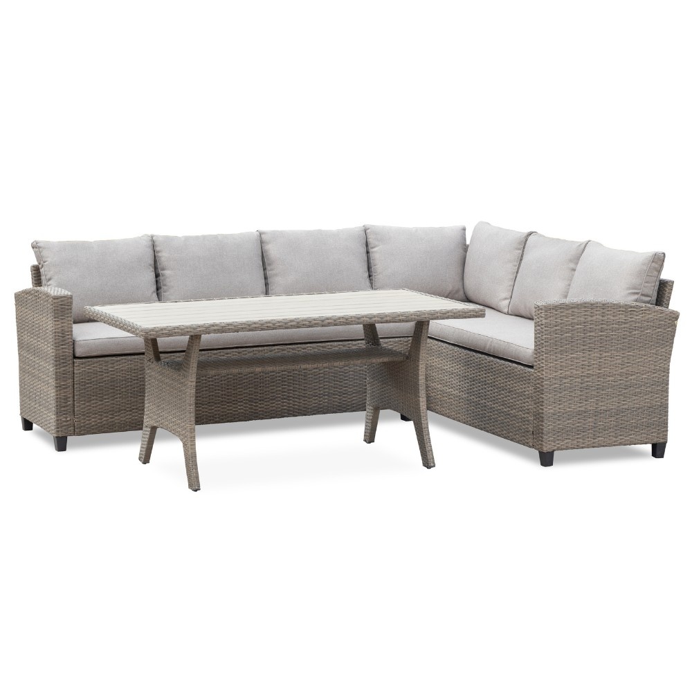 Stockholm dining loungeset 6 personen | wicker | zand | 3-delig - 245x169cm afbeelding