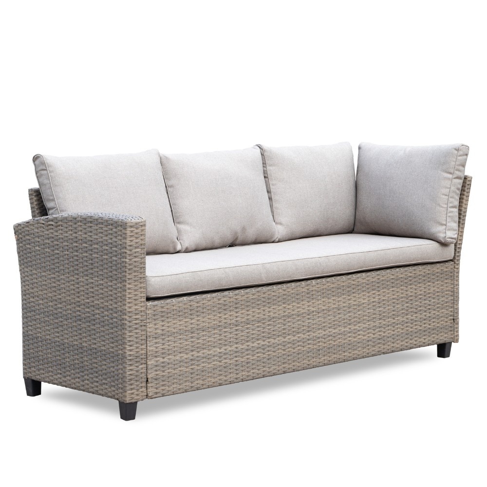 Stockholm dining loungeset met hockers 8 personen | wicker | zand | 5-delig - 245x169cm