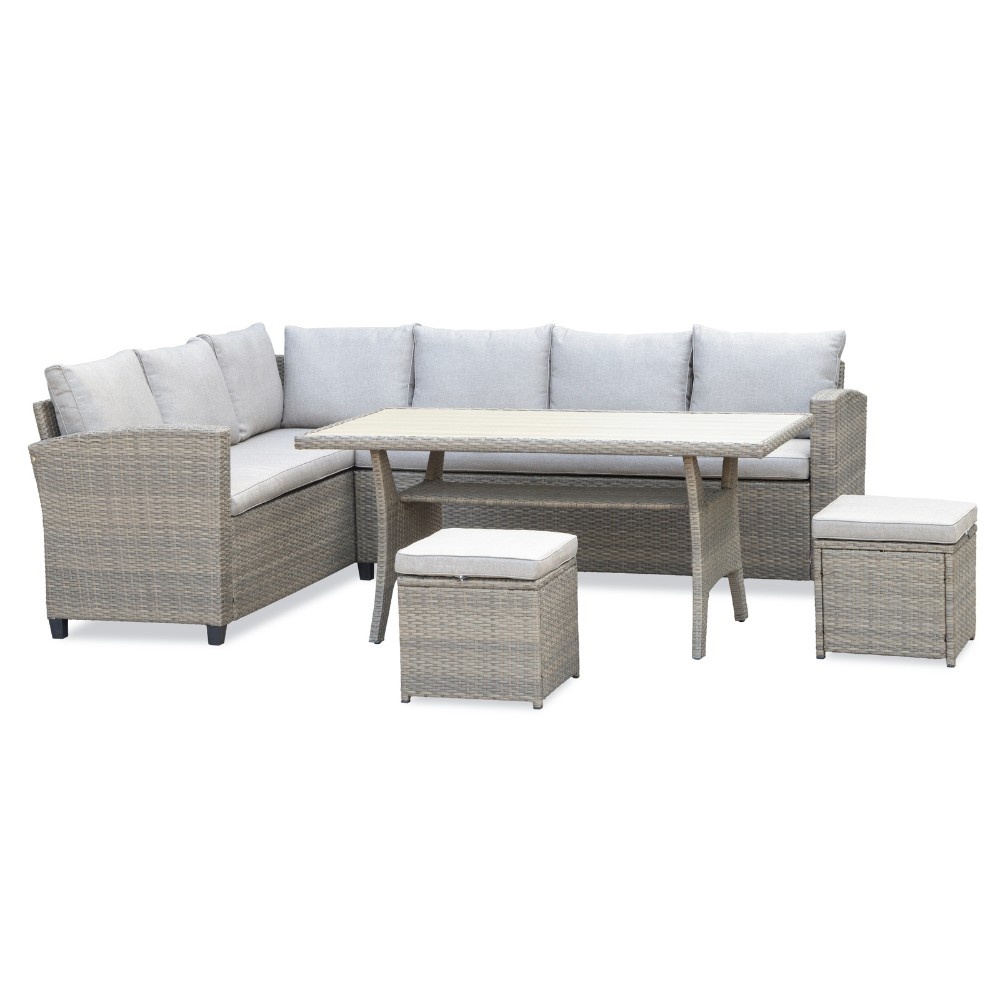 Stockholm dining loungeset met hockers 8 personen | wicker | zand | 5-delig - 245x169cm