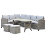 Stockholm dining loungeset met hockers 8 personen | wicker | zand | 5-delig - 245x169cm