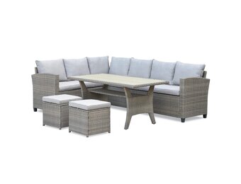 Stockholm dining loungeset met hockers 8 personen | wicker | zand | 5-delig - 245x169cm