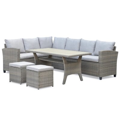 Stockholm dining loungeset met hockers 8 personen | wicker | zand | 5-delig - 245x169cm