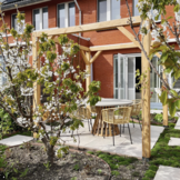 Elzas/Seville zwart dining tuinset | 4 personen | betonlook + touw | 135cm rond