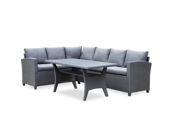 Stockholm dining loungeset 6 personen | wicker | zwart | 3-delig - 245x169cm