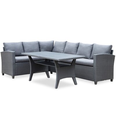 Stockholm dining loungeset 6 personen | wicker | zwart | 3-delig - 245x169cm
