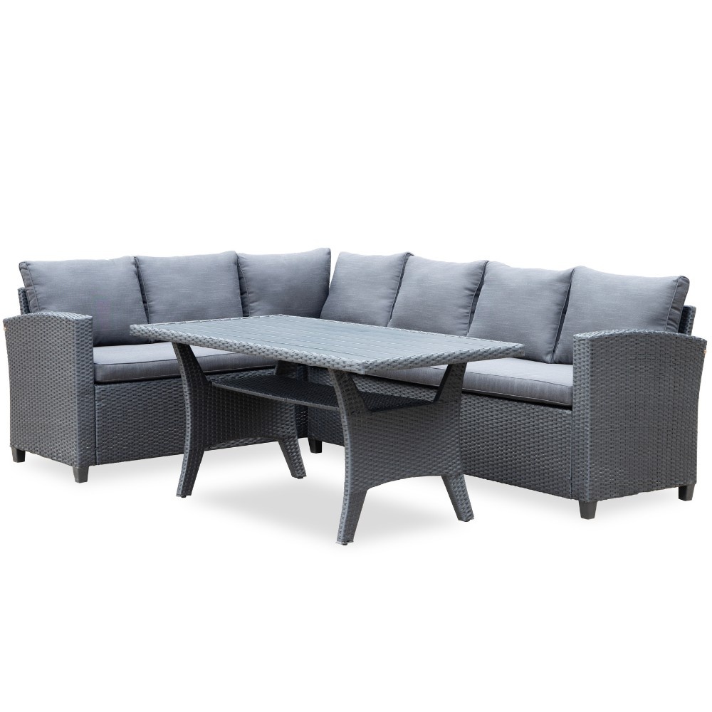 Stockholm dining loungeset 6 personen | wicker | zwart | 3-delig - 245x169cm afbeelding
