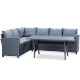 Stockholm dining loungeset met hockers 8 personen | wicker | zwart | 5-delig - 245x169cm