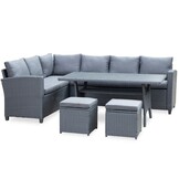 Stockholm dining loungeset met hockers 8 personen | wicker | zwart | 5-delig - 245x169cm