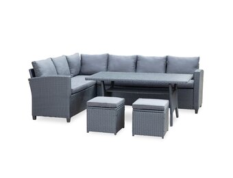 Stockholm dining loungeset met hockers 8 personen | wicker | zwart | 5-delig - 245x169cm