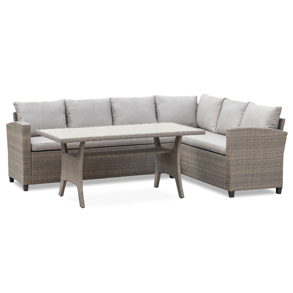 Stockholm dining loungeset met stoel 7 personen | wicker | zand | 4-delig - 245x169cm