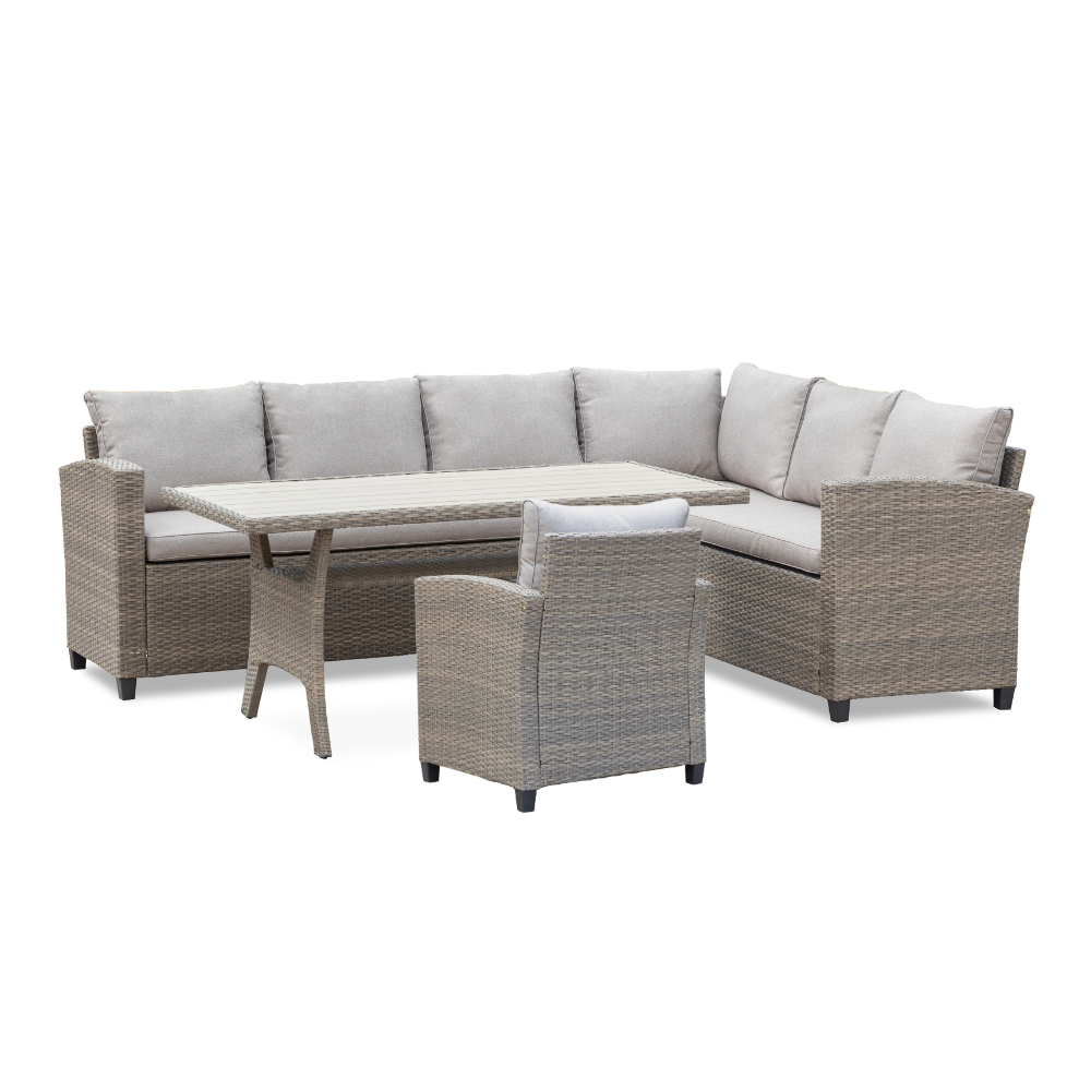 Stockholm dining loungeset met stoel 7 personen | wicker | zand | 4-delig - 245x169cm