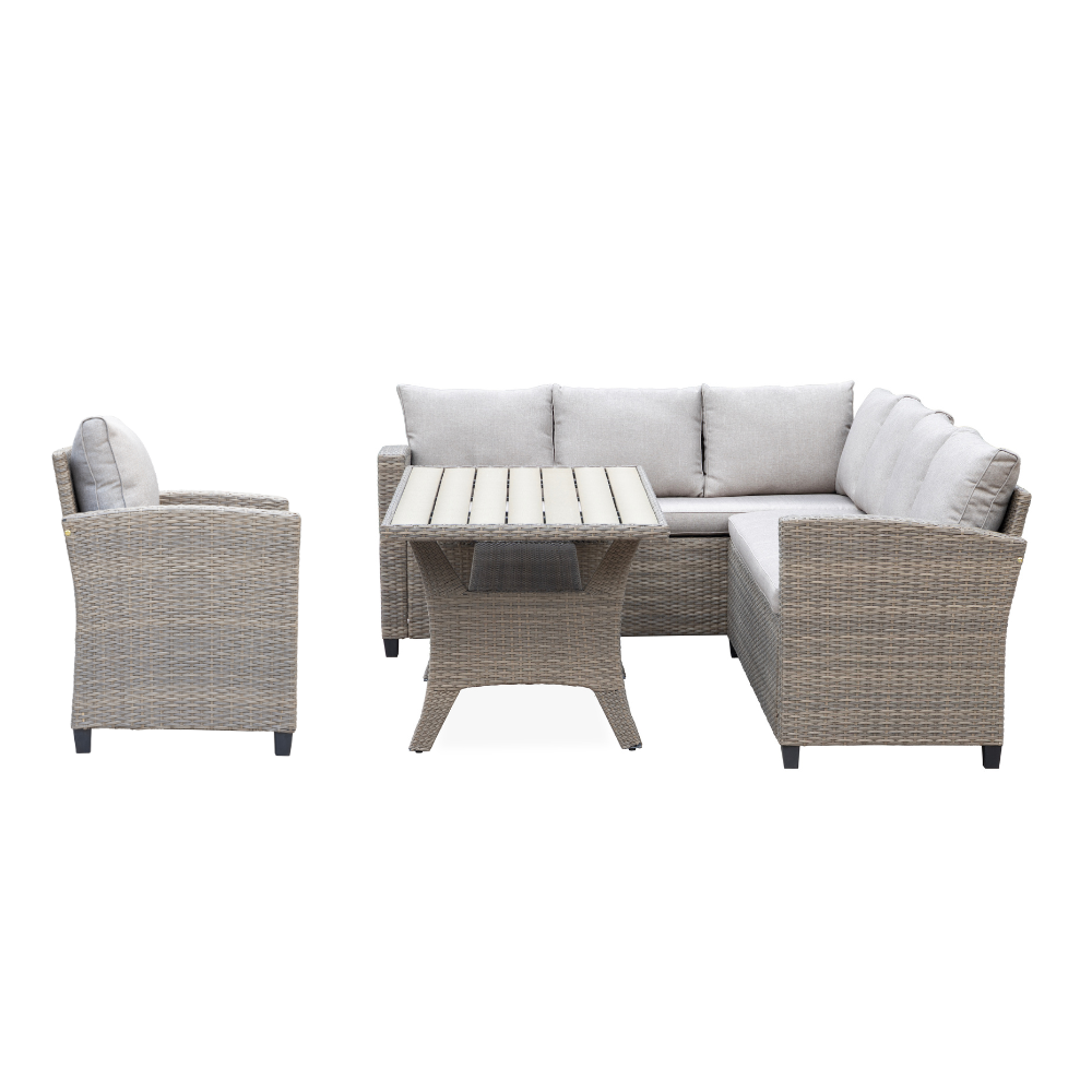 Stockholm dining loungeset met stoel 7 personen | wicker | zand | 4-delig - 245x169cm