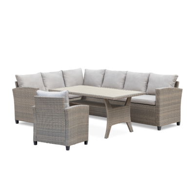 Stockholm dining loungeset met stoel 7 personen | wicker | zand | 4-delig - 245x169cm