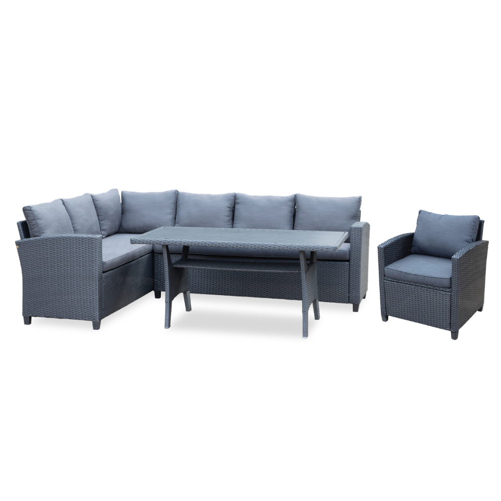 Stockholm dining loungeset met stoel 7 personen | wicker | zwart | 4-delig - 245x169cm afbeelding