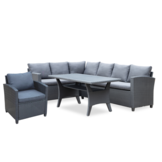 Stockholm dining loungeset met stoel 7 personen | wicker | zwart | 4-delig - 245x169cm
