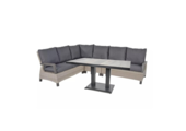 Prato Brick deluxe dining loungeset met verstelbare tafel 6 personen | aluminium + wicker | grijs | 5-delig - 280x217cm