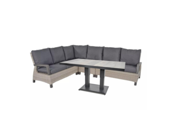 Prato Brick deluxe dining loungeset met verstelbare tafel 6 personen | aluminium + wicker | grijs | 5-delig - 280x217cm