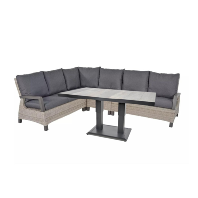 Prato Brick deluxe dining loungeset met verstelbare tafel 6 personen | aluminium + wicker | grijs | 5-delig - 280x217cm