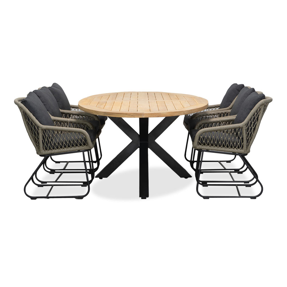 Cleve/Portofino zand dining tuinset | 6 personen | teakhout + touw | 240cm ovaal