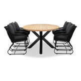 Cleve/Portofino zwart dining tuinset | 6 personen | teakhout + touw | 240cm ovaal