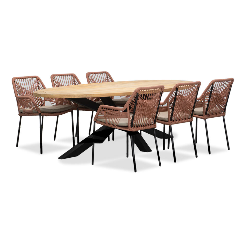 Cleve/Seville terra dining tuinset | 6 personen | teakhout + touw | 240cm ovaal afbeelding