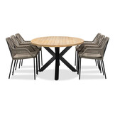 Cleve/Seville zand dining tuinset | 6 personen | teakhout + touw | 240cm ovaal