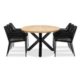 Cleve/Seville zwart dining tuinset | 6 personen | teakhout + touw | 240cm ovaal
