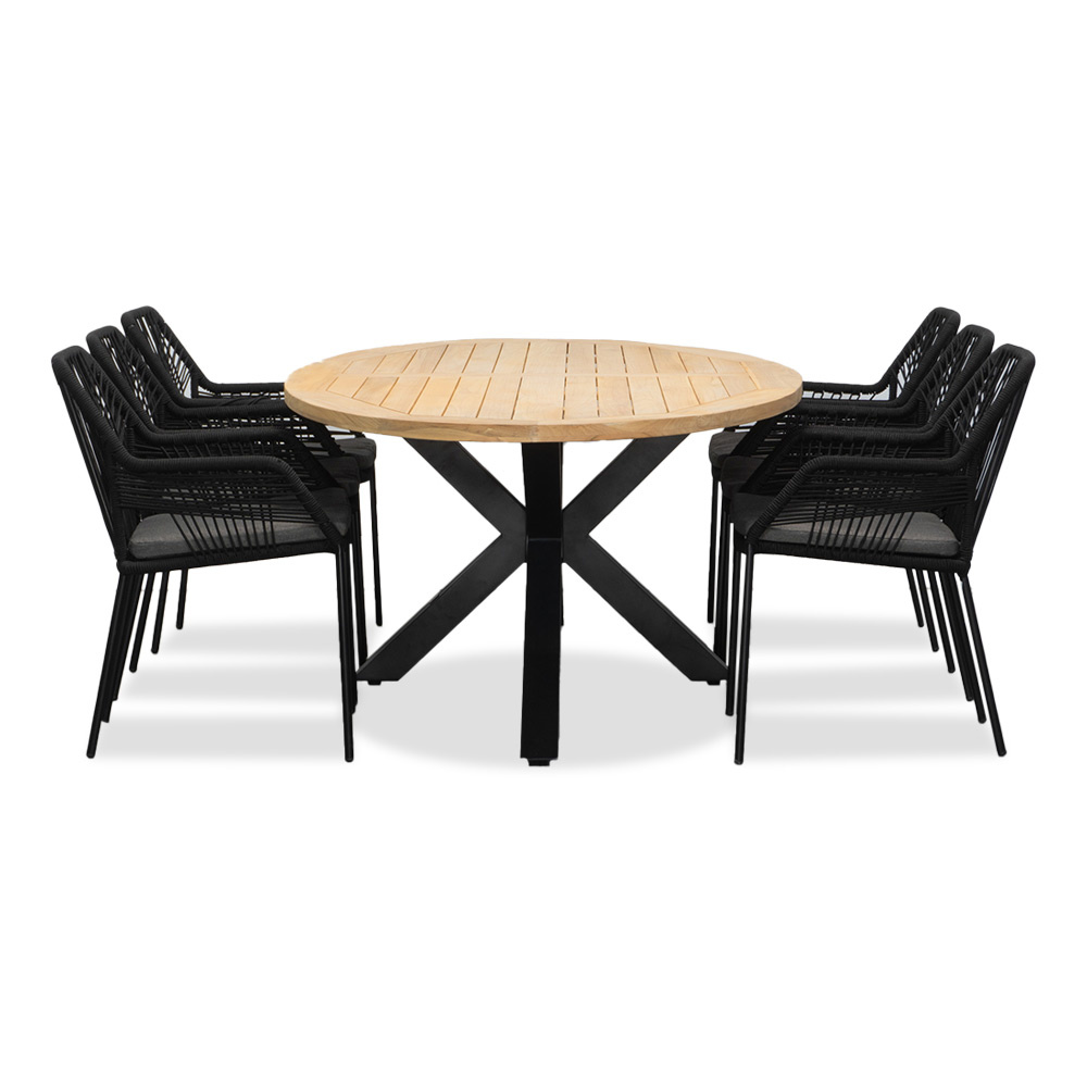 Cleve/Seville zwart dining tuinset | 6 personen | teakhout + touw | 240cm ovaal