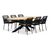 Cleve/Seville zwart dining tuinset | 6 personen | teakhout + touw | 240cm ovaal