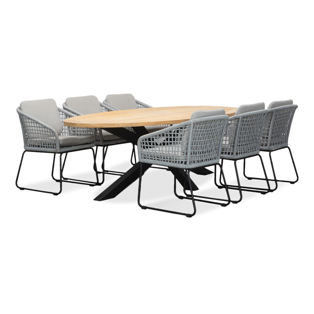 Cleve/Tulum grijs dining tuinset | 6 personen | teakhout + touw | 240cm ovaal afbeelding