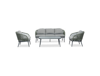Nova stoel-bank loungeset 5 personen | aluminium + touw | donkergroen | 4-delig