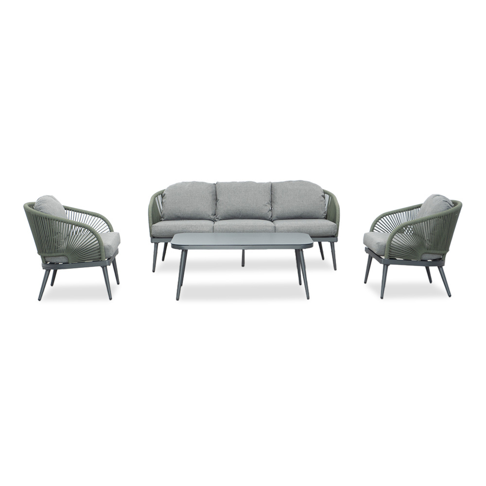 Nova stoel-bank loungeset 5 personen | aluminium + touw | donkergroen | 4-delig
