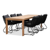 Oakland/Portofino zwart dining tuinset | 6 personen | teakhout + touw | 240cm
