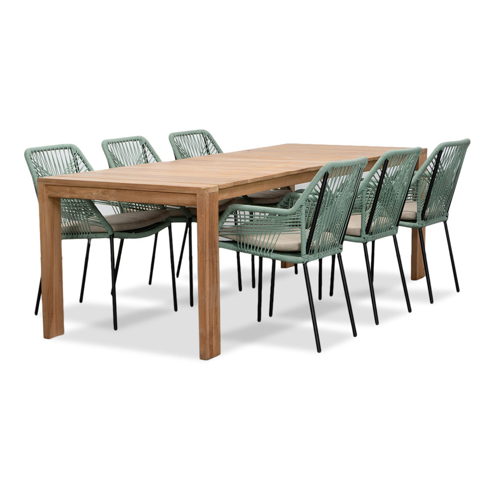 Oakland/Seville mint dining tuinset | 6 personen | teakhout + touw | 240cm