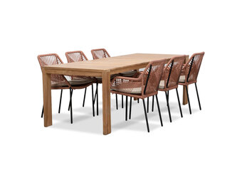 Oakland/Seville terra dining tuinset | 6 personen | teakhout + touw | 240cm
