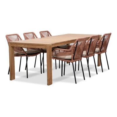 Oakland/Seville terra dining tuinset | 6 personen | teakhout + touw | 240cm