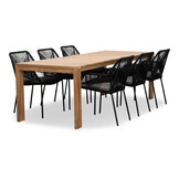 Oakland/Seville zwart dining tuinset | 6 personen | teakhout + touw | 240cm