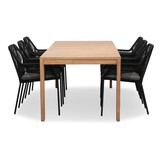 Oakland/Seville zwart dining tuinset | 6 personen | teakhout + touw | 240cm