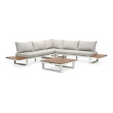 Canyon hoek loungeset 5 personen | aluminium + hardhout | wit/Light Teaklook | 4-delig - 288x288cm