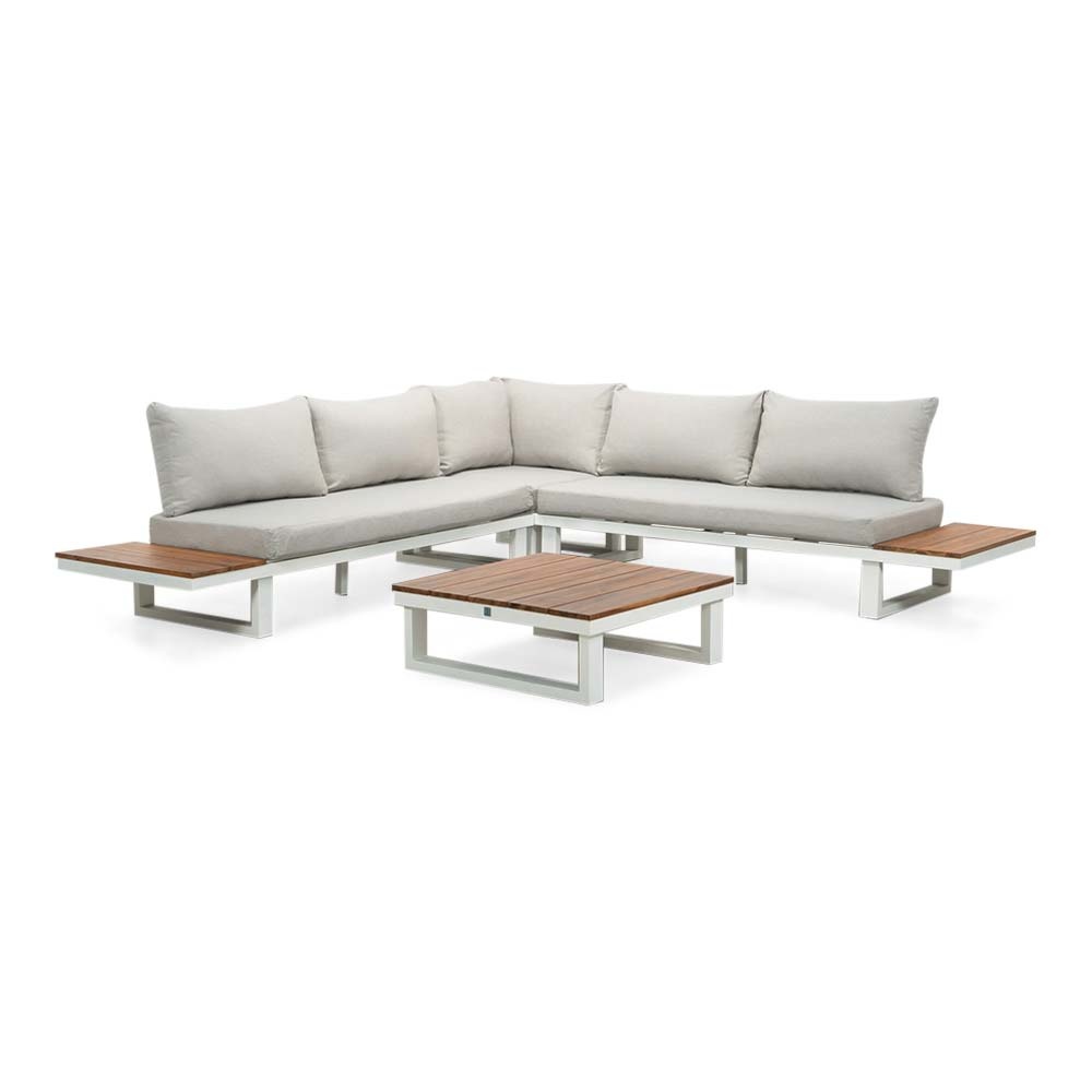 Canyon hoek loungeset wit 4-delig | aluminium + hardhout | 288x288cm | Light Teaklook