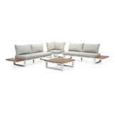 Canyon hoek loungeset 5 personen | aluminium + hardhout | wit/Light Teaklook | 4-delig - 288x288cm