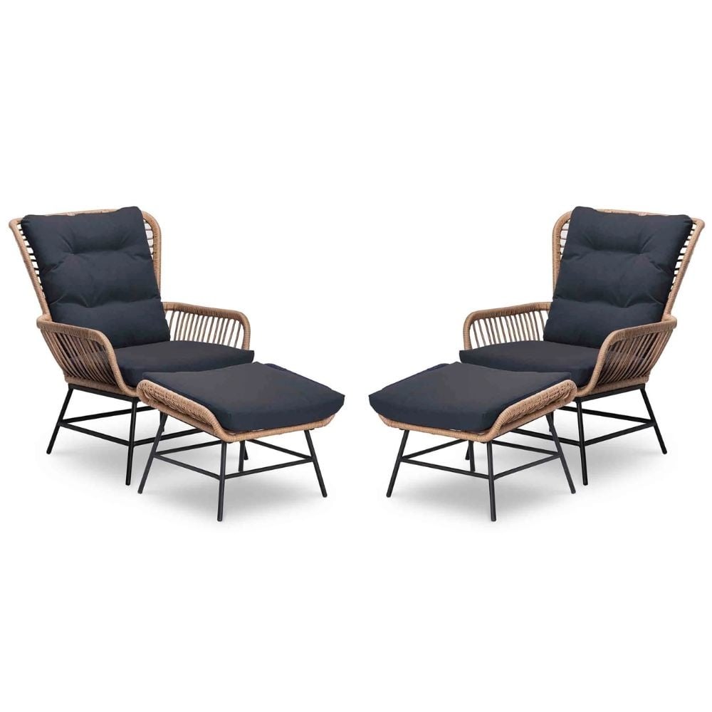 Dex lounge balkonset 2 personen | wicker + aluminium | Bamboo antraciet | 4-delig