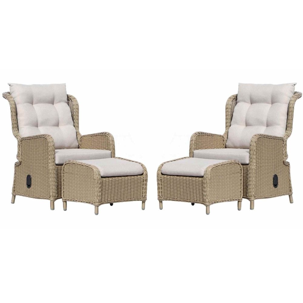 Glasgow lounge balkonset - verstelbaar 2 personen | wicker + aluminium | Royal Sand | 4-delig