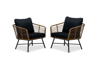 Flow loungestoel tuin set van 2 | wicker + aluminium | Bamboo antraciet