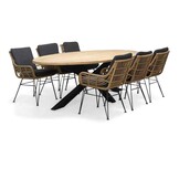Cleve/Carlos antraciet dining tuinset | 6 personen | teakhout + wicker | 240cm ovaal