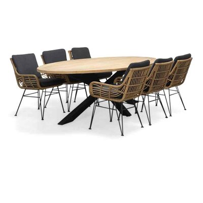 Cleve/Carlos antraciet dining tuinset | 6 personen | teakhout + wicker | 240cm ovaal